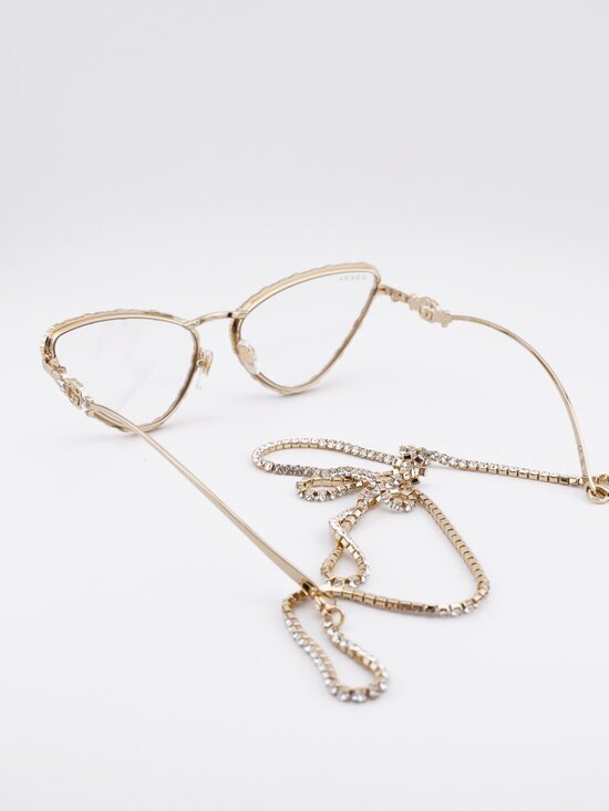 Gucci GG1569S 002 Sunglasses Gold with White Stone Cat Eye Frame, Brown Lenses main image 6